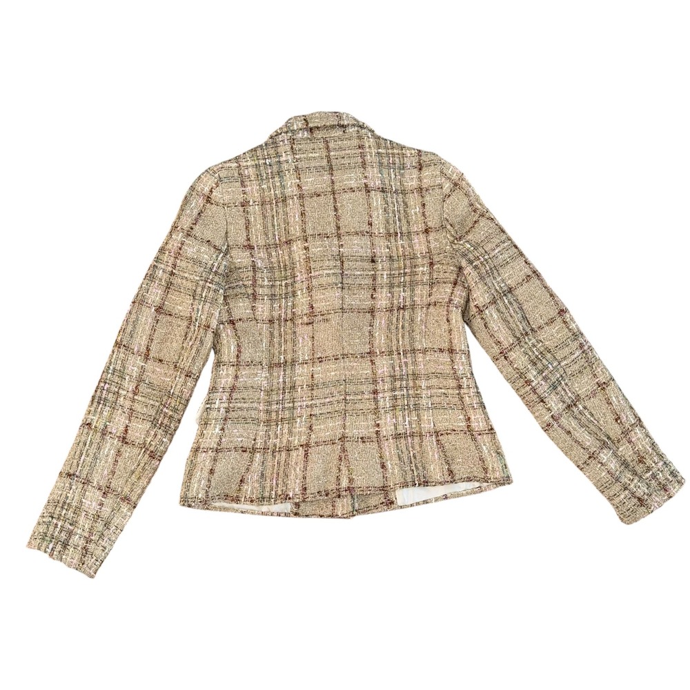 Zara Tweed Plaid Blazer Jacket XS Metallic Gold Buttons Quiet Luxury - Picture 8 of 9